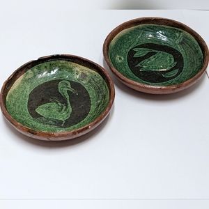 2 Handmade Mexican Pottery Patamban Redware Bowls